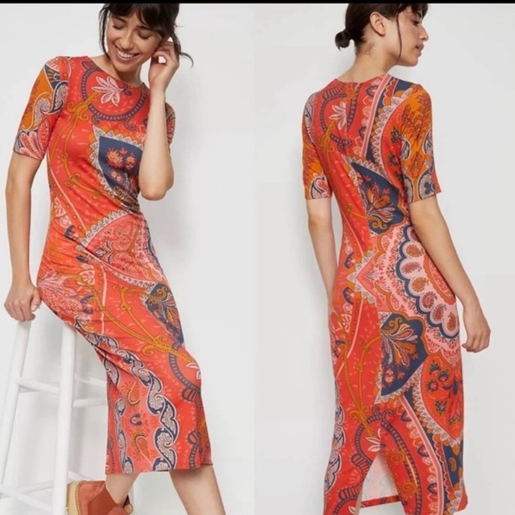 Anthropologie Dresses & Skirts - FARM Rio By ANTHROPOLOGIE KNITTED MIDI DRESS SZ SMALL BUT FITS MEDIUM